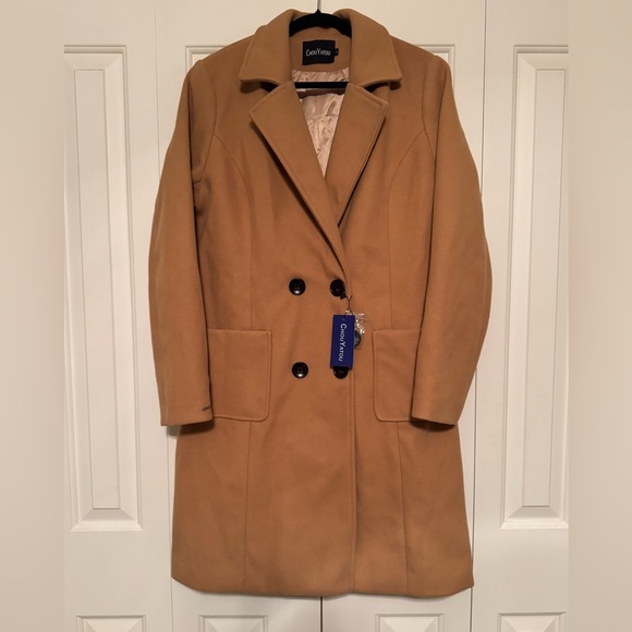 Chouyatou Jackets & Blazers - NWT Chouyatou L Notch Collar Double Breasted Wool Blend Over Coat Brown Camel